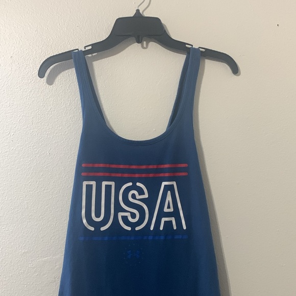 Under Armour Heat Gear Blue Cris Cross tank top USA Size M Used - Picture 4 of 8